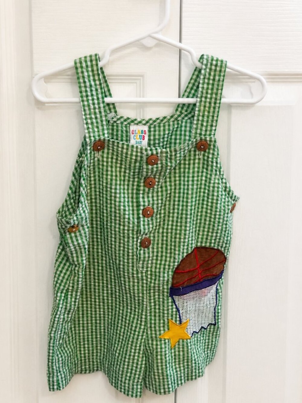 Vintage Class Club Baby Green Gingham Shortall Romper 24M